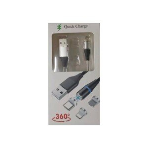 PremiumCord Magnetický micro USB a USB-C nabíjecí a datový kabel 1m, stříbrný