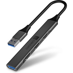 CONNECT IT USB-A hub, (1xUSB-A 3.0, 3xUSB-A 2.0), externí antracitový