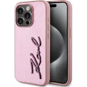 Karl Lagerfeld Wrinkled PU Signature Logo zadní kryt iPhone 15 Pro růžový