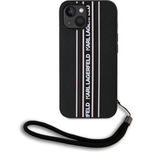 Karl Lagerfeld PU Saffiano Athleisure Stripe and Strap zadní kryt iPhone 15 růžový