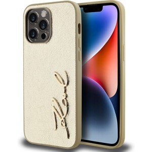 Karl Lagerfeld Wrinkled PU Signature Logo zadní kryt iPhone 14 Pro Max zlatý