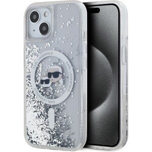 Karl Lagerfeld Liquid Glitter Karl and Choupette Heads MagSafe zadní kryt iPhone 15 čirý