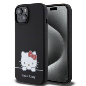Zadní kryt Hello Kitty Liquid Silicone Daydreaming Logo pro Apple iPhone 15, černé