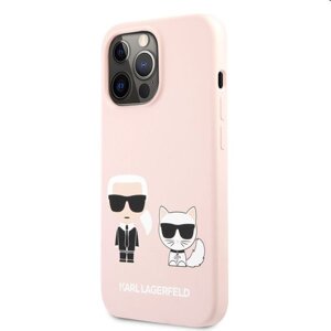 Pouzdro Karl Lagerfeld and Choupette Liquid Silicone pro Apple iPhone 13 Pro, růžové