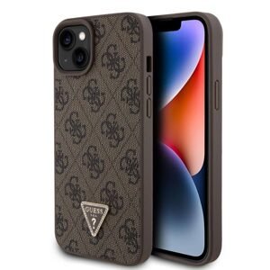 Guess PU 4G Strass Triangle Metal Logo Zadí Kryt pro iPhone 15 Plus, brown