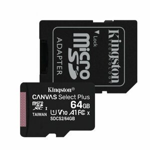 Kingston Canvas SeIect Plus Micro SDXC 64GB + SD adaptér, UHS-I A1, Class 10 - rychlost 100 MB/s