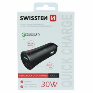Autonabíječka Swissten s podporou Qualcomm Quick Charge 3.0, 30W, matná černá