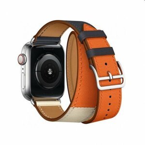 Řemínek z telecí kůže (dlouhý) COTEetCI pro Apple Watch 42/44/45mm, modro/oranžový