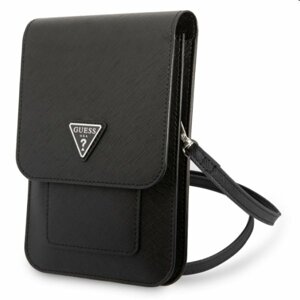 Guess PU Saffiano Triangle Logo Phone Bag, black
