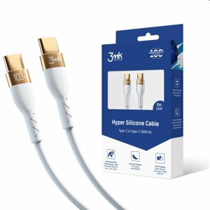 3mk Hyper Silicone Cable USB-C/USB-C 2m, 100W, bílý