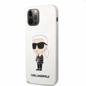 Zadní kryt Karl Lagerfeld Liquid Silicone Ikonik NFT pro Apple iPhone 12/12 Pro, bílé