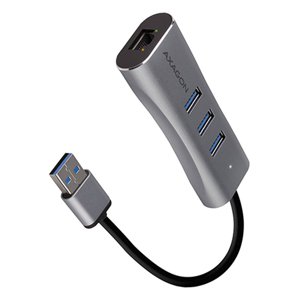 AXAGON HMA-GL3AP 3x USB-A+GLAN, USB3.2 Gen 1 hub, metal, micro USB power, 20 cm USB-A kabel
