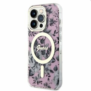 Pouzdro PC/TPU Flowers IML MagSafe pro Apple iPhone 14 Pro, růžové