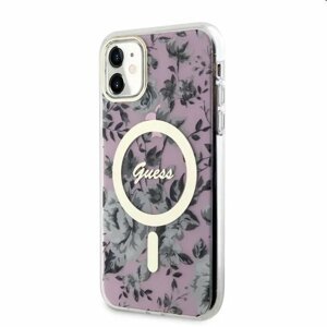 Pouzdro Guess PC/TPU Flowers IML MagSafe for Apple iPhone 11, růžové