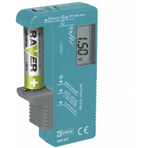 Emos tester baterií UNI D3 - AA, AAA, C, D, 9V a knoflíkové, LCD displej - 2203003000