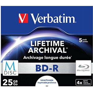 Verbatim BD-R, M-Disc, 4x, 25GB, printable, 5 ks, jewel - 43823