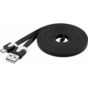 PremiumCord kabel micro USB 2.0, A-B 2m, plochý PVC kabel, černá - ku2m2fp2