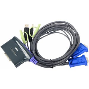 ATEN 2-port mini KVM USB, audio, 0,9m integrované kabely - CS-62US