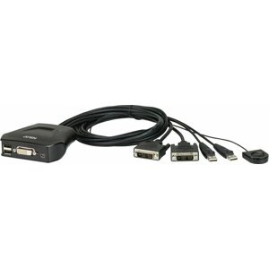 ATEN 2-port DVI KVM USB mini, integrované kabely, tlačítko pro přepínání - 325888