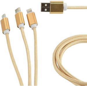 Gembird CABLEXPERT kabel USB A Male/Micro B + Type-C + Lightning, 1m, opletený, zlatá - CC-USB2-AM31-1M-G