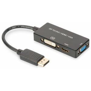Digitus převodník 3v1 DisplayPort - HDMI, DVI, VGA, M/F/F/F, 20cm, černá - AK-340418-002-S