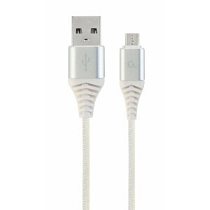 Gembird kabel CABLEXPERT USB-A - MicroUSB, M/M, opletený, PREMIUM QUALITY, 1m, bílá/stříbrná - CC-USB2B-AMmBM-1M-BW2