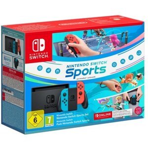 Nintendo Switch + Switch Sports + 3M NS, červená/modrá - NSH083