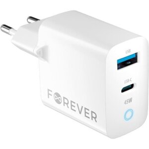 Forever síťová nabíječka GaN TC-06-45AC, USB-C, USB-A, 45W, bílá - GSM171396