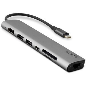 EPICO multifunkční HUB 7v1, 2x USB-A, USB-C, HDMI 8K, microSD/SD, RJ45, šedá - 9915112100071