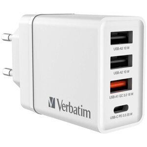 Verbatim síťová nabíječka, 3x USB-A, USB-C, 30W, bílá - 49701