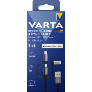 VARTA kabel 3v1 USB-A - Lightning/microUSB/USB-C, 12W, 2m - 57937101111
