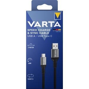 VARTA kabel USB-A - USB-C, 60W, 2m, černá - 57935101111
