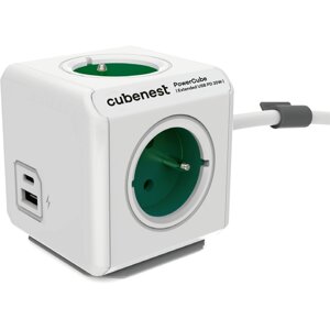 Cubenest PowerCube Extended prodlužovací přívod 1,5m, 4 zásuvky + USB A+C PD 20 W, zelená - 6974699970996