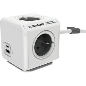 Cubenest PowerCube Extended prodlužovací přívod 3m, 4 zásuvky + USB A+C PD 20 W, šedá - 6974699971283