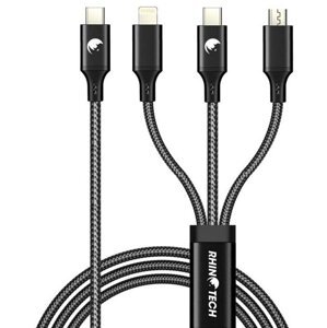 RhinoTech nabíjecí a datový kabel 3v1 USB-C - MicroUSB/Lightning/USB-C, 40W, 1.2m, černá - RTACC477
