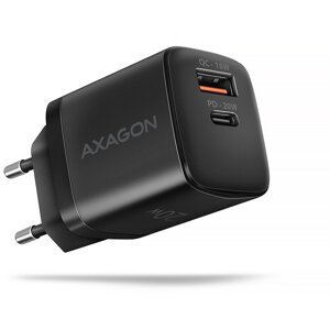 AXAGON síťová nabíječka ACU-PQ20, USB-A, USB-C, PD3.0/PPS/QC4+/AFC/Apple, 20W, černá - ACU-PQ20