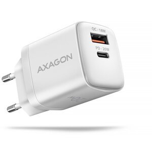 AXAGON síťová nabíječka ACU-PQ20, USB-A, USB-C, PD3.0/PPS/QC4+/AFC/Apple, 20W, bílá - ACU-PQ20W