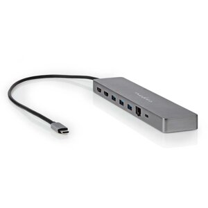 Nedis multiportový adaptér USB-C, 3x USB-A, USB-C, 2x HDMI, RJ45, šedá - CCBW64260AT02