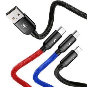 Baseus datový kabel 3v1, USB-A - microUSB/Lightning/USB-C, 1.2m - CAMLT-BSY01