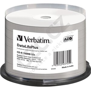 Verbatim 52x 700MB, White Wide Printable Surface No ID, Spindle 50ks (43745) - 43745
