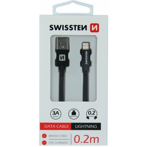 SWISSTEN datový kabel USB - Lightning, M/M, 3A, opletený, 0.2m, černá - 71523101