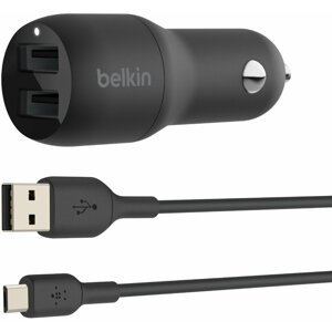 Belkin nabíječka do auta 2xUSB-A, 24W, černá + kabel microUSB - USB-A - CCE002bt1MBK