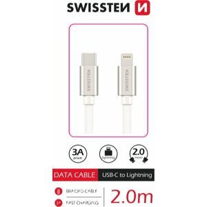 SWISSTEN textilní datový kabel USB-C - Lightning, 2 m, stříbrná - 71529202