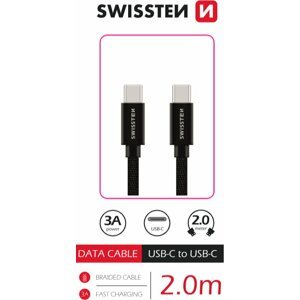 SWISSTEN textilní datový kabel USB-C - USB-C, 2 m, černá - 71528201