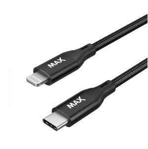 MAX kabel MFi Lightning - USB-C, opletený, 1m, černá - 3014191