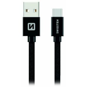 SWISSTEN datový kabel USB-A - USB-C, opletený, 1.2m, černá - 71521201