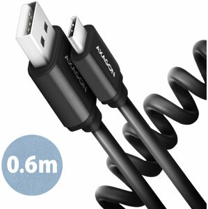 AXAGON kabel USB-A - USB-C TWISTER USB2.0, 3A, kroucený, 0.6m, černá - BUCM-AM10TB