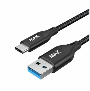 MAX kabel USB-A - USB-C, USB 3.0, opletený, 1m, černá - 3014177
