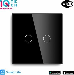 iQtech SmartLife chytrý vypínač 2x NoN, ZigBee, Černá - IQTJ012