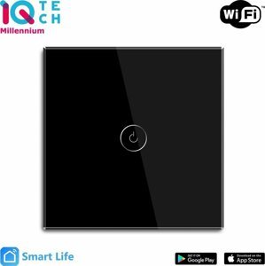 iQtech SmartLife chytrý vypínač 1x NoN, WiFI, Černá - IQTJ020